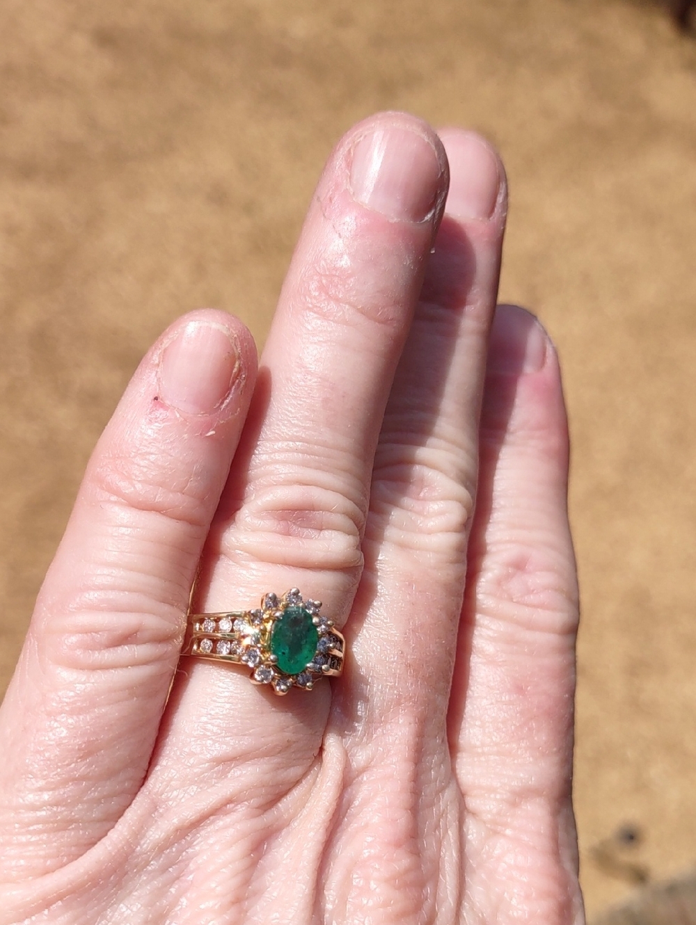 Emerald And Natural Diamond Halo Ring with Diamond Accents 14kt Yellow Gold - Picture 4 of 11